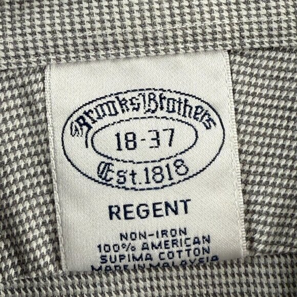 Brooks Brothers Regent Non-Iron 18 37 Check Cotton Gray Office Long Sleeve Shirt - Picture 11 of 14